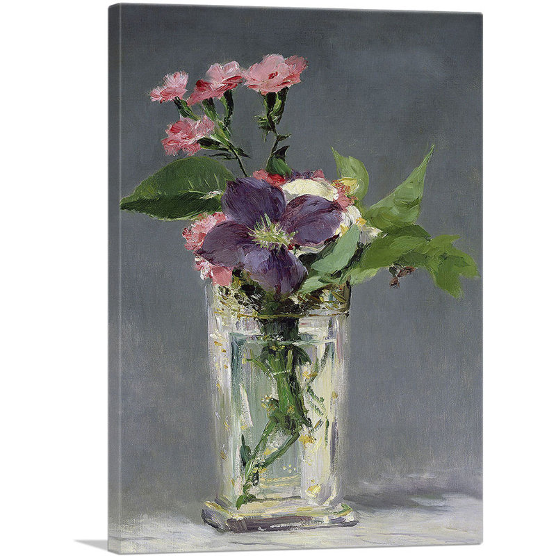 «Pinks and Clematis in a Crystal Vase 1882» par Edward Manet, reproduction d'art sur toile tendue, H 26 po x l 18 po x 1,5 po