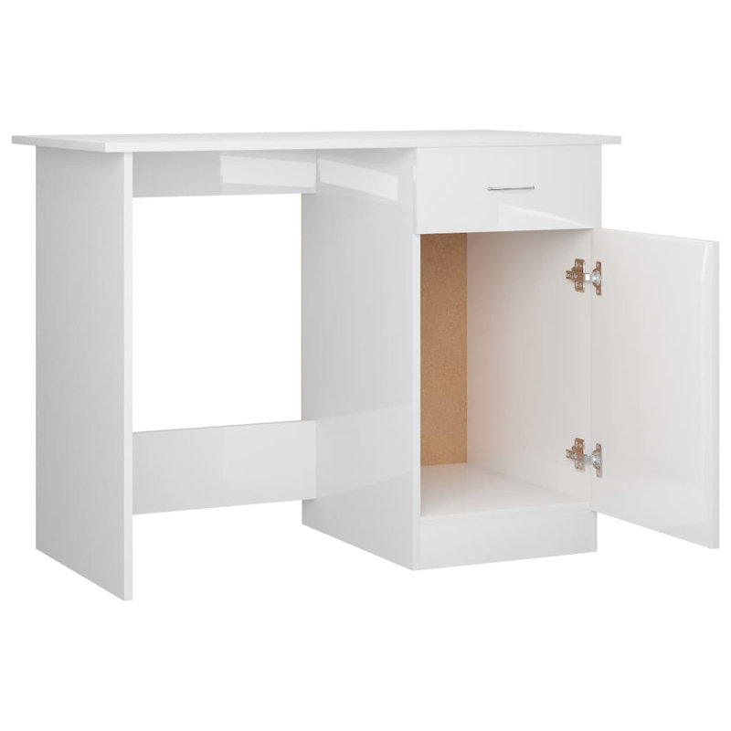 Bureau d'ordinateur avec tiroir en bois d'ingénierie, Blanc lustré