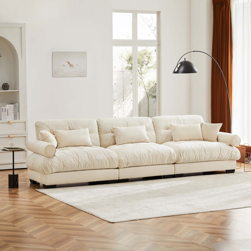 Très grand canapé en velours moderne à 3 places, canapé surdimensionné, siège confortable et dossier confortable, avec coussins de taille et coussins décoratifs