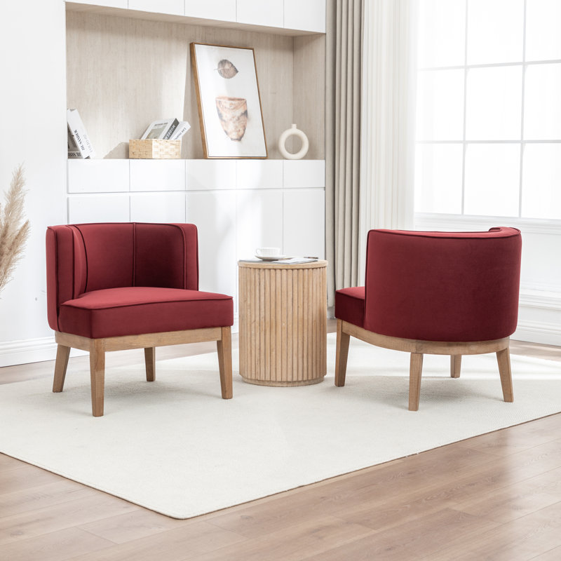 Karoll Upholstered Barrel Chair, Red Velvet, 2
