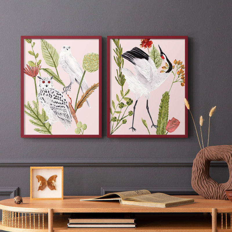 Birds in Motion V-Premium, reproduction encadrée - prête à être accrochée - aucun clou requis - aucun clou requis, Rouge