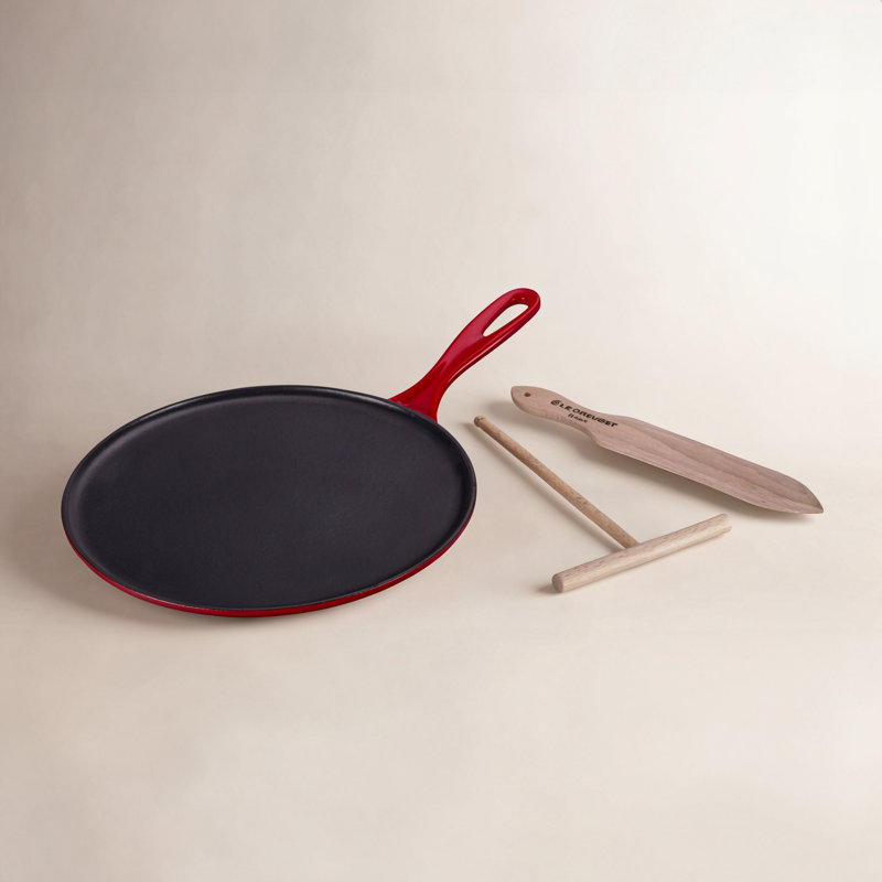Le Creuset Cast Iron Crepe Pan with Rateau and Spatula, Cerise
