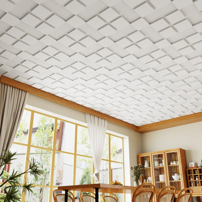 Carreaux de plafond en forme de bloc en forme de croix de 24 pièces 2x2 pi LooYee, panneaux de plafond modernes 3D 24 po x 24 po, matériau découpable imperméable en PVC, idéal pour le salon, la chambre à coucher, la surface de plancher, 96 pieds carrés