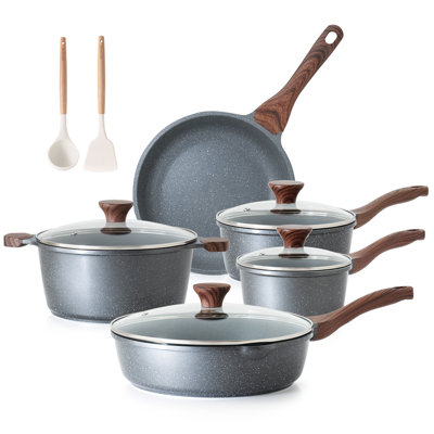 SENSARTE Nonstick Cookware Set 11-Piece, Healthy and Non-toxic with Stay-Cool Handles and Silicone Utensils, PFOS & PFOA Free