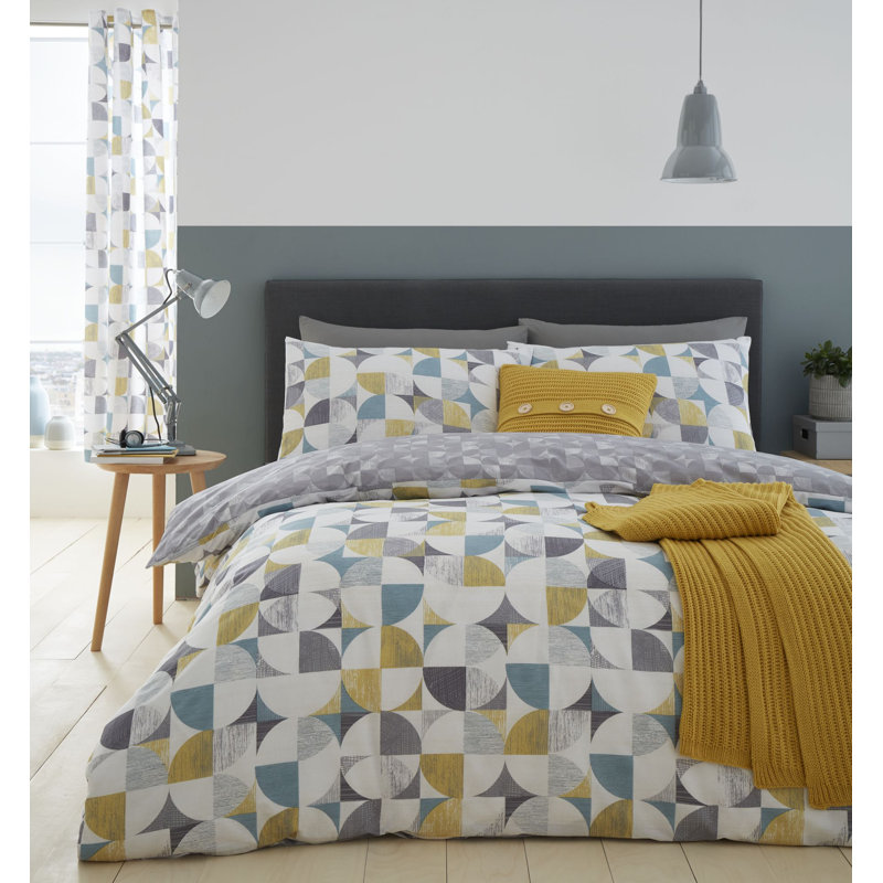 Retro Circles Geometric Reversible Duvet, King Duvet Cover