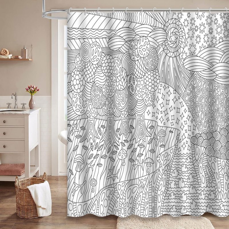 Magnifique rideau de douche noir et blanc avec 12 crochets, L 72 po x l 78 po
