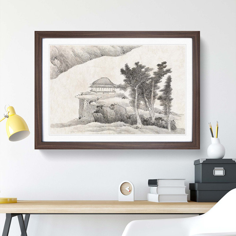 Pagoda by Gong Xian - Framed Print, 36cm H x 48cm W x 2cm D, Walnut Framed