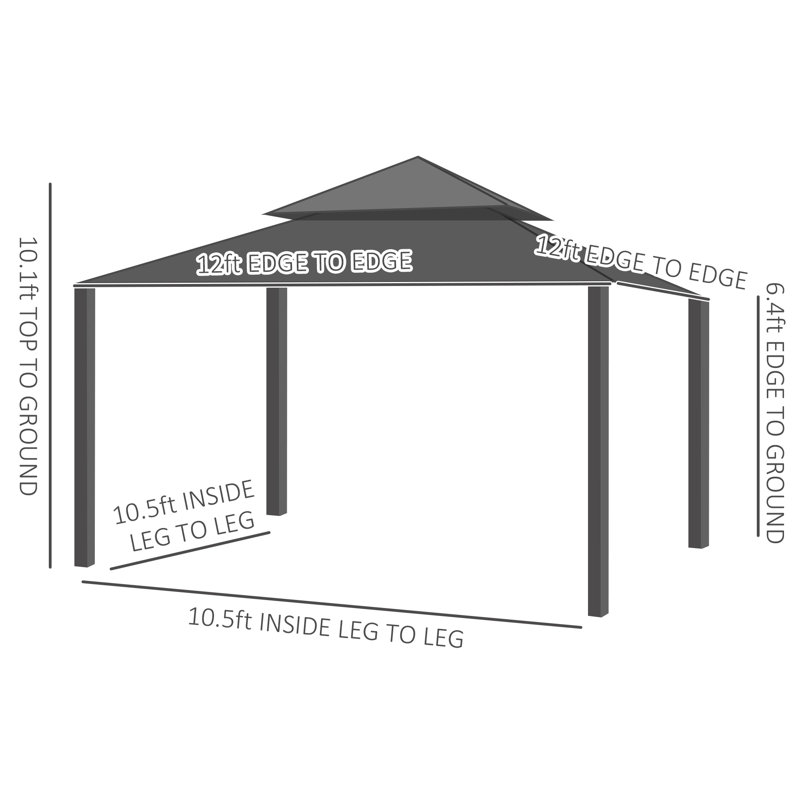 Outsunny 12' x 12' Coffee Aluminum Hardtop Patio Gazebo with Netting & Curtains