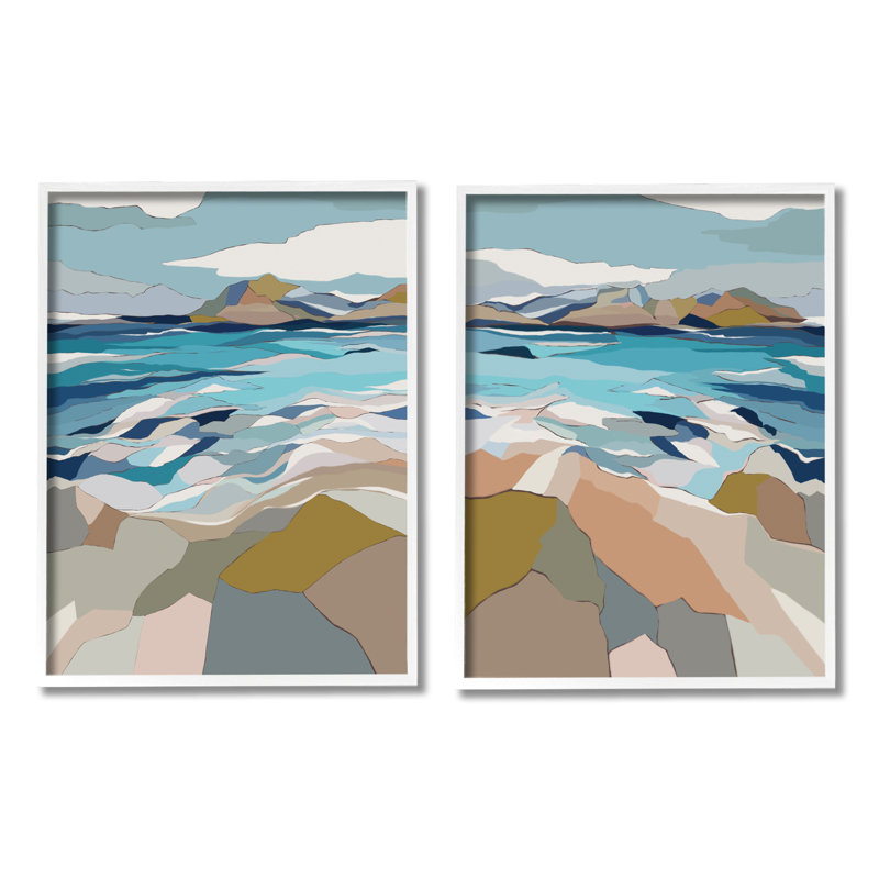 «Waterfront Geometric Abstract» par Nikita Jariwala, ensemble de 2 impressions sur bois, H 20 po x l 32 po x P 1,5 po