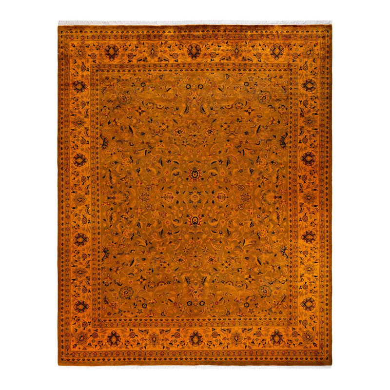 Tapis orange noué à la main de conception unique Chimel