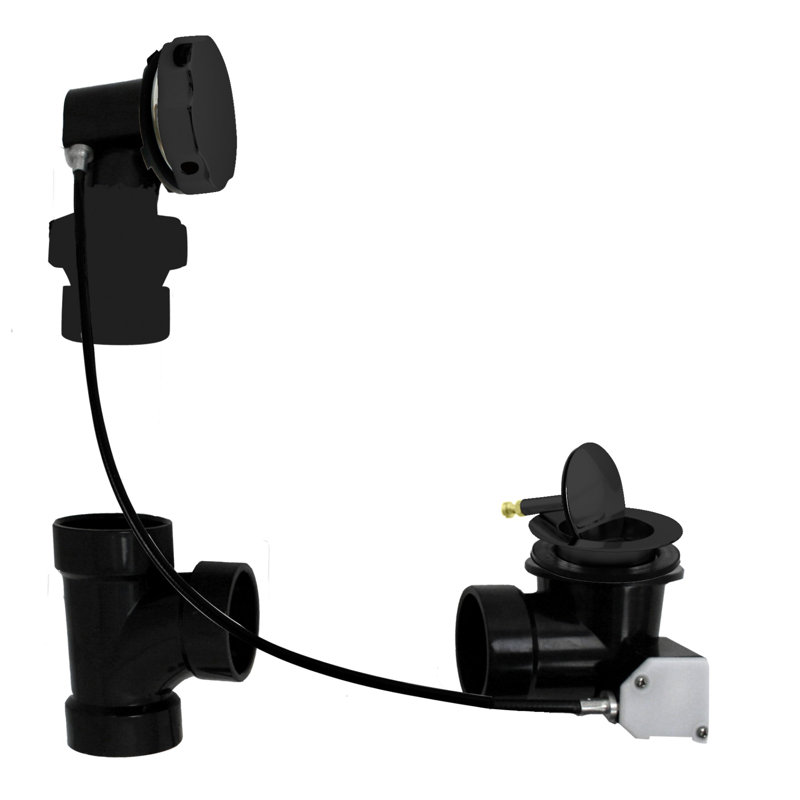 27" Cable Drive Bathtub Pop-Up Drain Trim with Ball Joint Rotary Overflow and Sch. 40 ABS Fittings, Matte Black