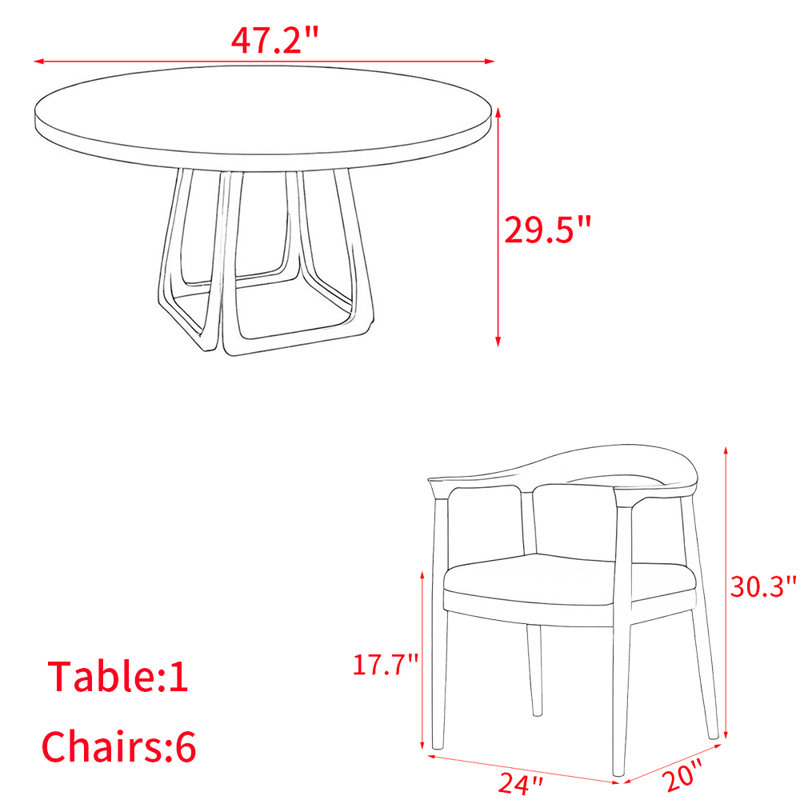Modern simple solid wood dining table set., 29.5"H x 47.2"L x 47.2"W