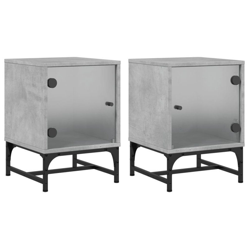 Genagra 35cm W Steel Bedside Table, Concrete Grey, Set of 2