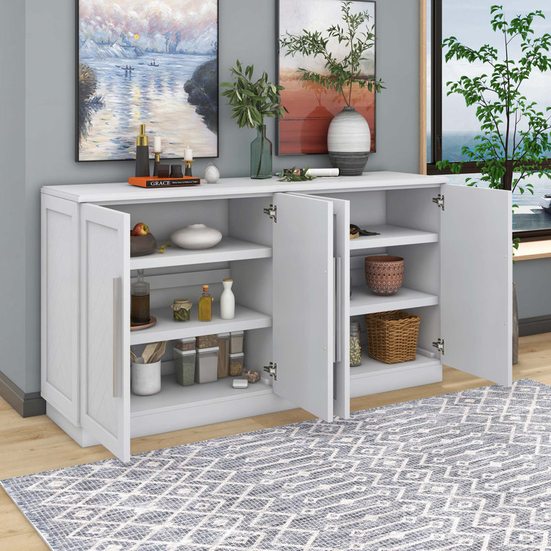 Armoire de rangement à 4 portes, tablettes réglables, Blanc
