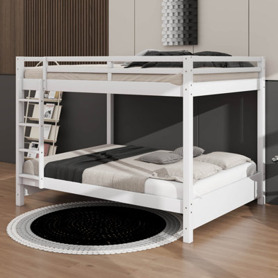 Queen-Over-Queen Robust Wooden Bunk Bed With Access Ladder & Protective Safety Rail