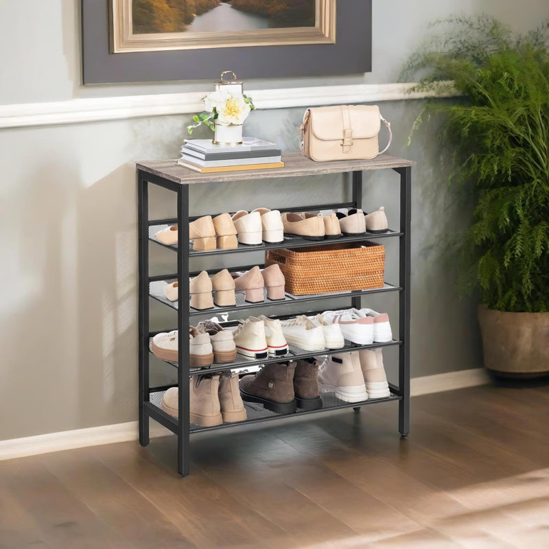 10 Pair Shoe Rack 5 Tier Industrial Greige Shoe Organiser Hallway Entryway Furniture