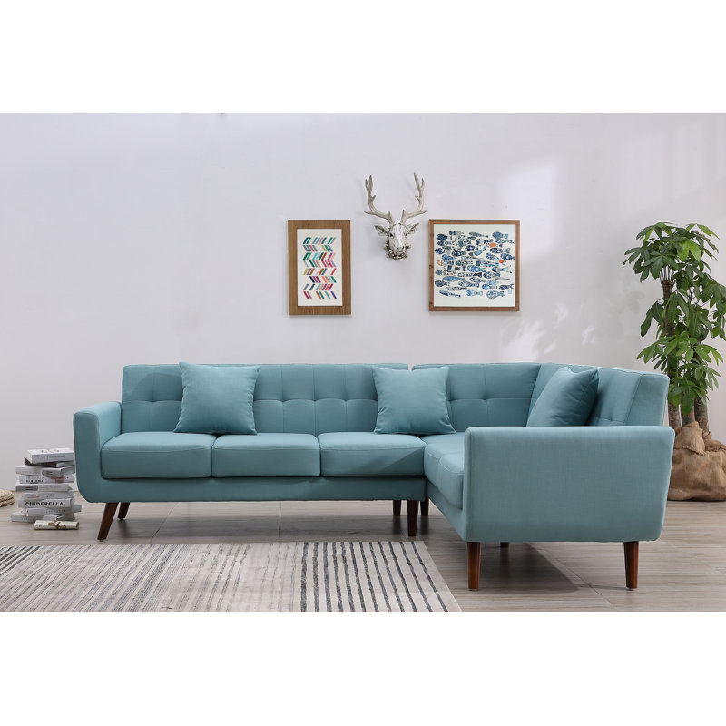 Barnet Upholstered Sectional, Eton Blue Polyester Blend, Right Hand Facing