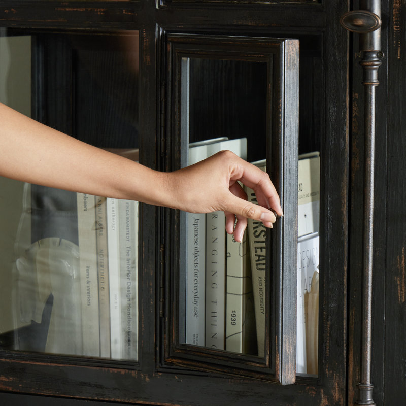 Loami China Cabinet, Distressed Burnt Black Veneer
