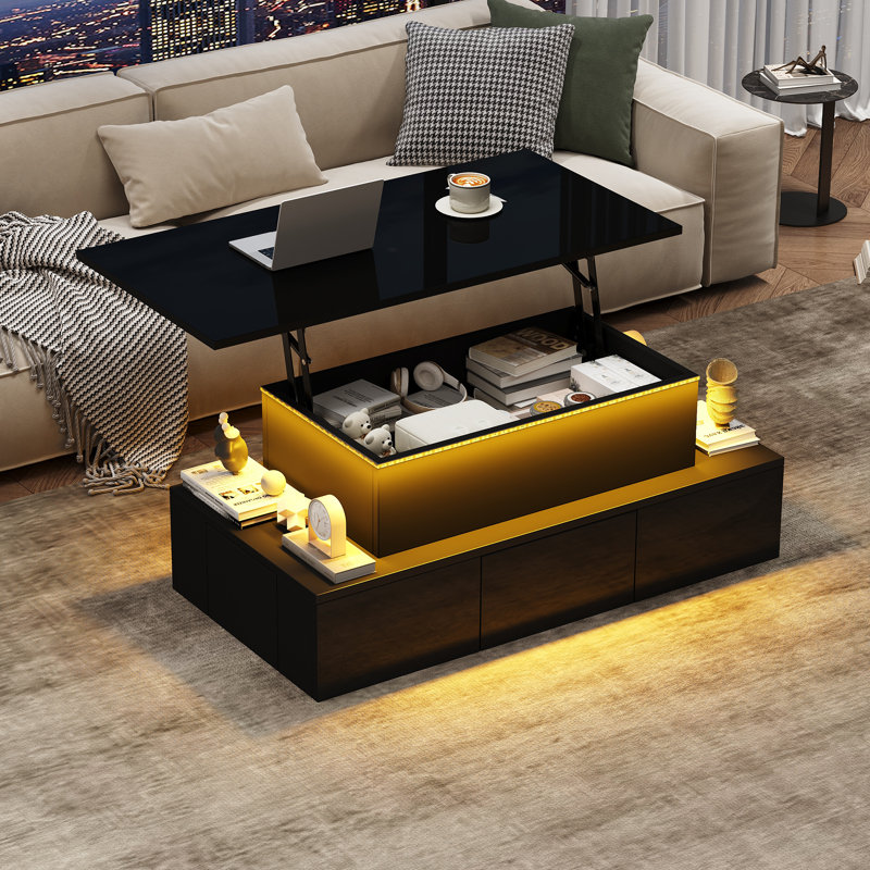 Lift Top Frame Coffee Table with Storage, Black