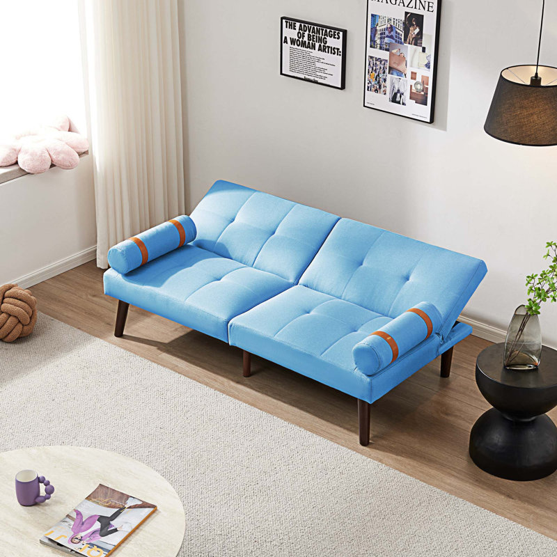 Canapé-lit 65,7 po Kamreigh, Tissu bleu
