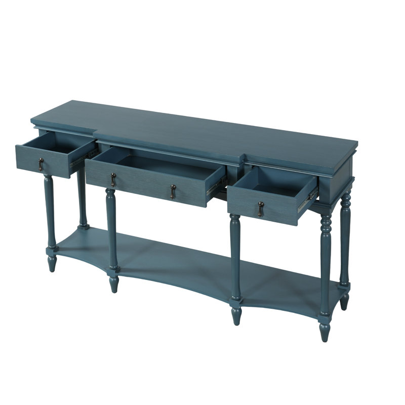 Console Traditional Traditional avec 3 tiroirs à fermeture en douceur et tablette inférieure, Bleu