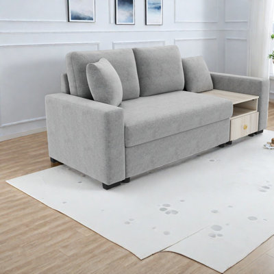 Canapé moderne gris avec rangement, revêtement en chenille, idéal pour le salon