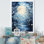 Bleu, bleu, arbre, clair de lune, silhouette I - paysage, arbres, art mural, salon