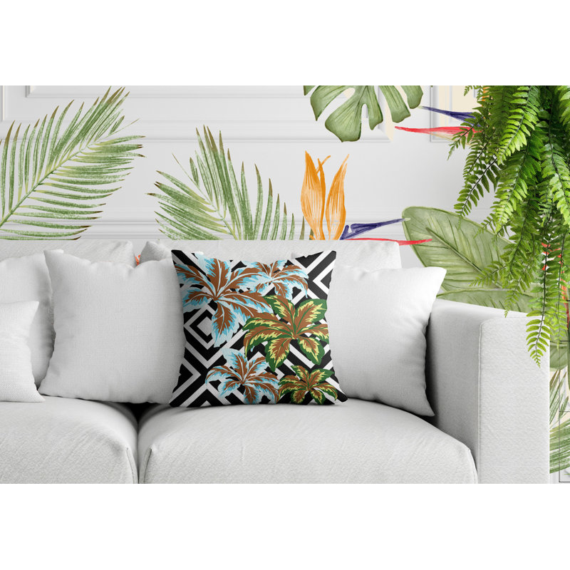 Oreiller carré réversible intérieur / extérieur à motif floral Hoku, Carré 19 po, Vert