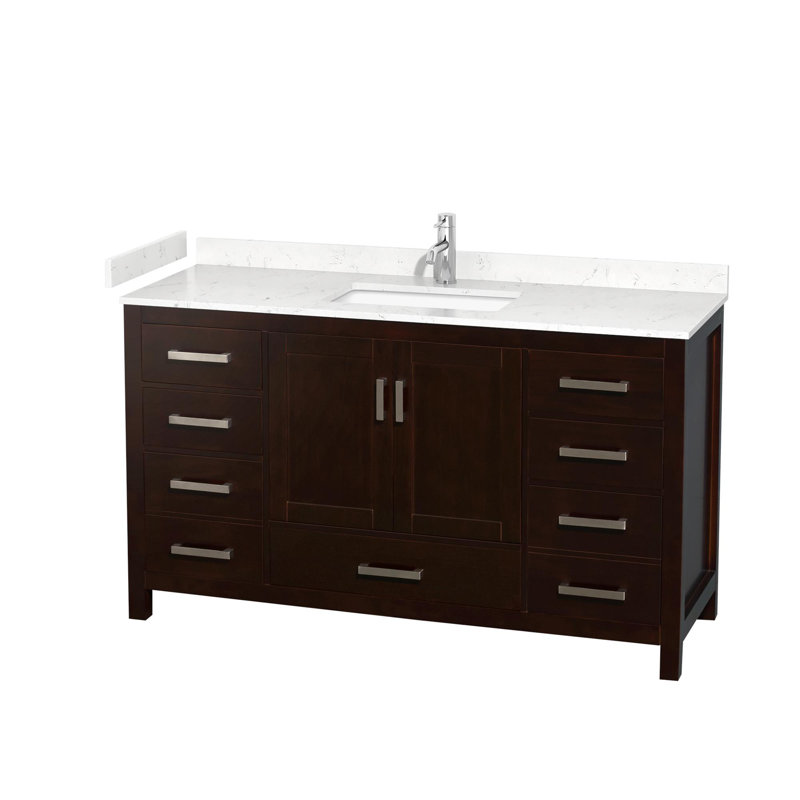 Sheffield 60" Freestanding Single Bathroom Vanity with Cultured Marble Top, Carrara Cultured Marble, Espresso