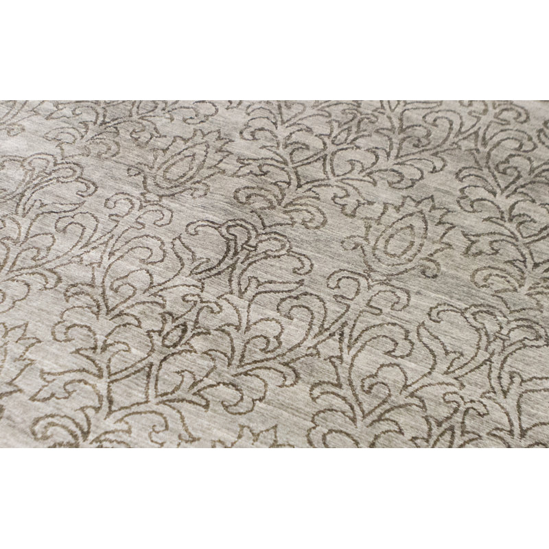Rayon Floral Area Rug in Camel/Gray
