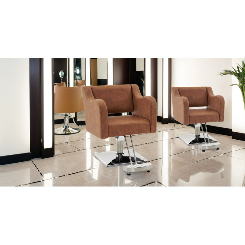 Brown Faux Leather Modern Swivel Salon Chair with Hydraulic Pump