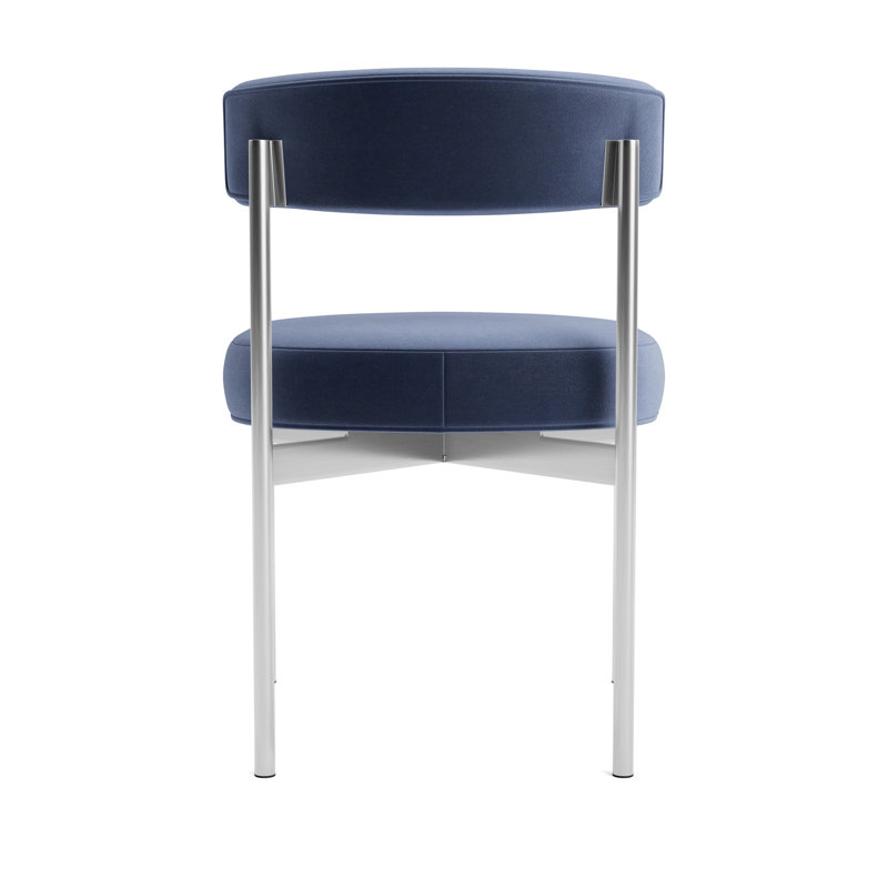 Remy Upholstered Dining Chair, Performance Velvet - Indigo, Brushed Stainless Steel