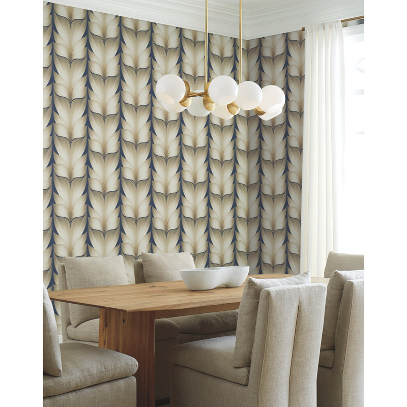 Lotus Light Stripe Geometric Wallpaper Roll, Navy