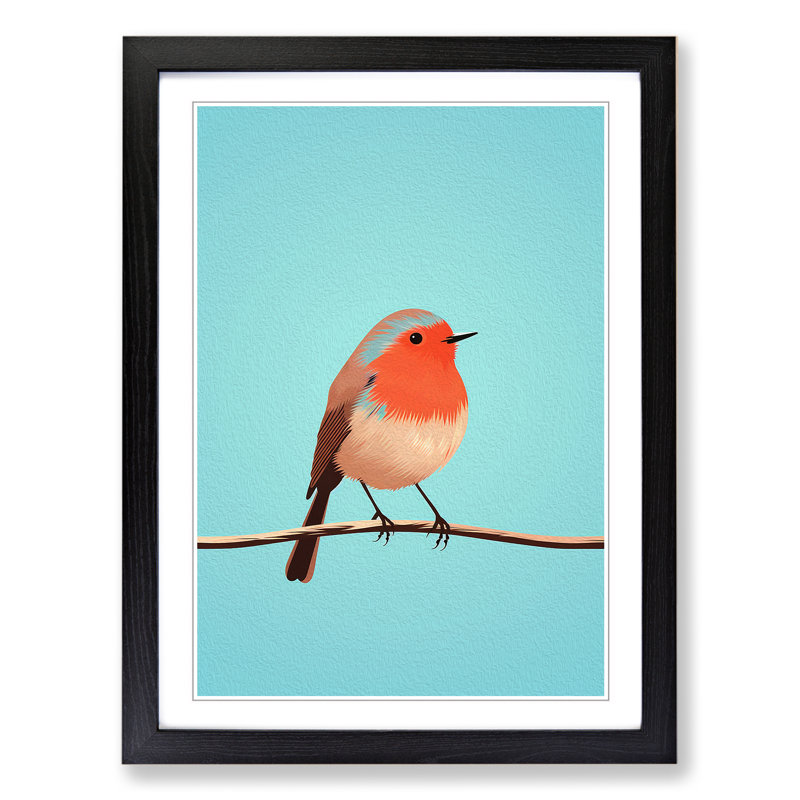 Robin Bird Minimalism No.2 - Single Picture Frame Print on Wood, 34cm H x 25cm W x 2cm D, Black