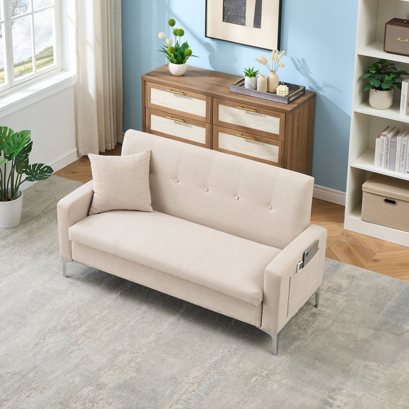 Canapé moderne de 57 po avec coussins décoratifs et rangement 57 po, Tissu beige