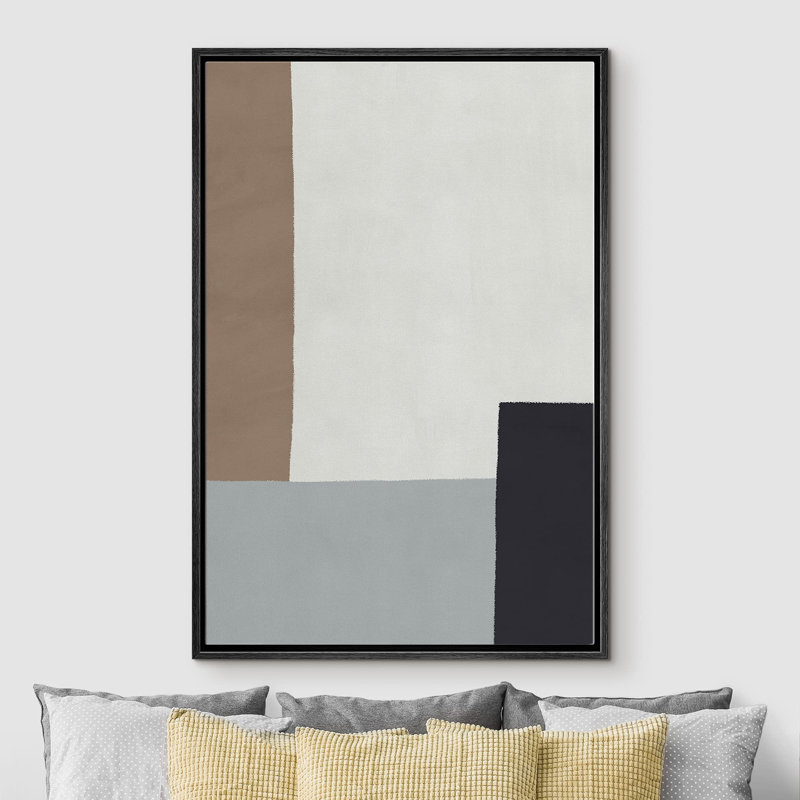 Motif géométrique brun, gris et noir à motifs géométriques minimalisme Mid-Century moderne, H 24 po x l 16 po, Noir