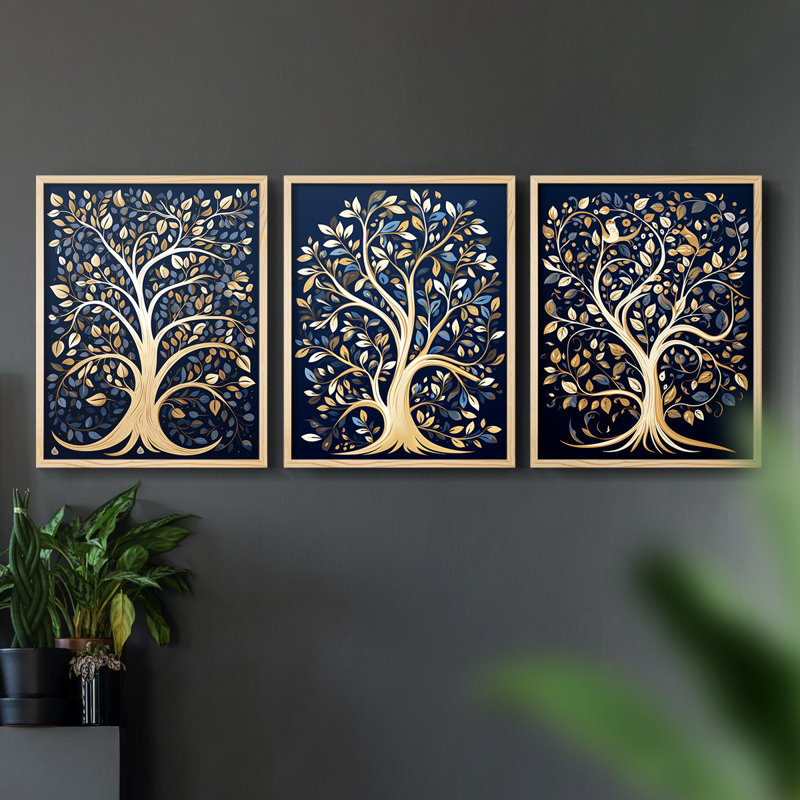 Lanscape Study  Series  XXIX  -Set Of 3 Framed Giclee Prints -Ready to Hang, 10" H x 8" W, Natural Framed