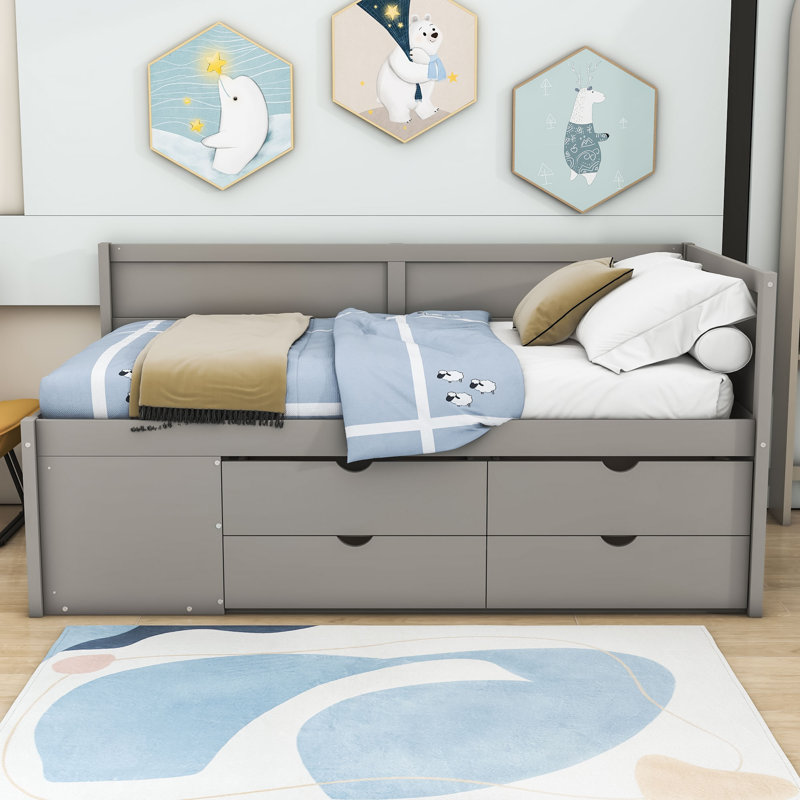 Nadiv Wooden Daybed with 4 Drawers, Twin, Gray