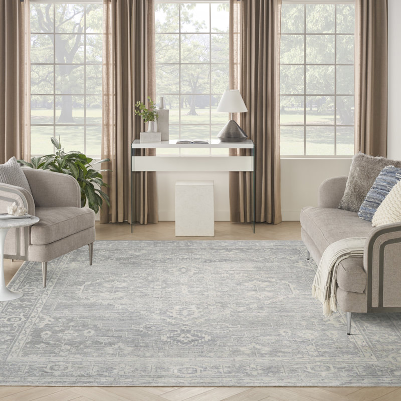 Bungalow Rose Harleigh Machine Washable Light Grey Vintage Indoor Rug, Rectangle 10' x 14'