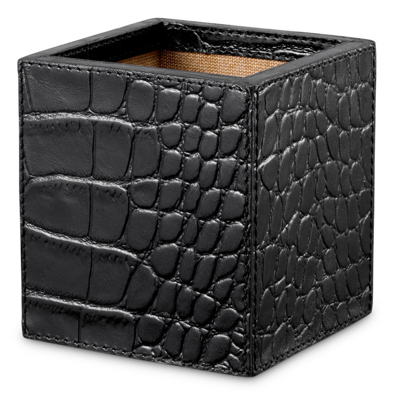 Desk Set Scaleo Croco Embossed Black Leather Set Of 3
