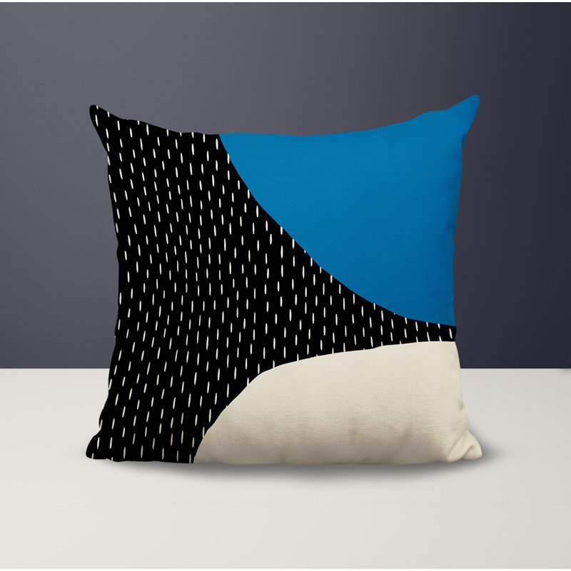Coussin carré intérieur / extérieur pia, H 15 po x l 15 po, Turquoise / noir / blanc cassé