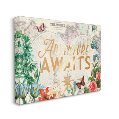 " Adventure Awaits Globe Map Flower Word Design " by Ophelia And Company