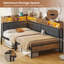 Storage Day Bed Linen Corner Bed with LED Light & Charging Station No Mattress-1336292976-1336292977