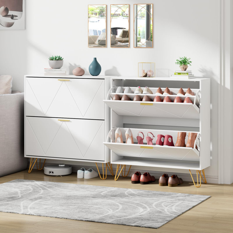 30 Pair Shoe Cabinet, Freestanding Shoe Storage with 4 Flip Drawers for Entryway, Hallway, Living Room, White