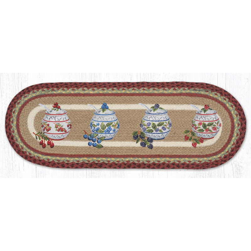 Earth Rugs Jam Jars Oval Table Runner 36" H, Jam Jars
