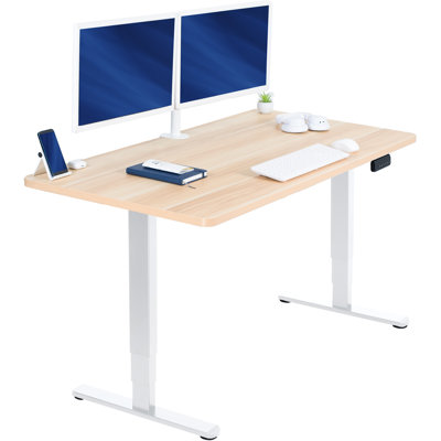 Bureau debout électrique 55 "x 28" VIVO, plateau de table en bois clair, structure blanche