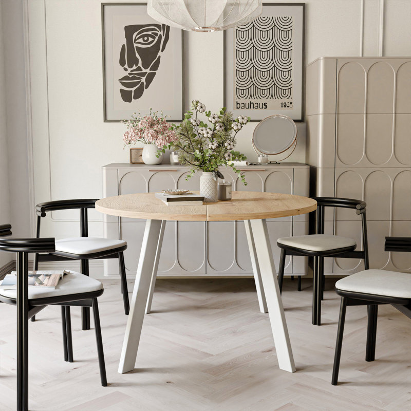 Extendable Round Dining Table, Oak Artisan, White
