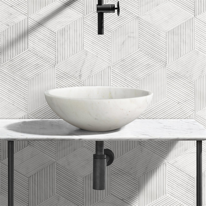 White Natural Marble Bathroom Vessel Sink, White