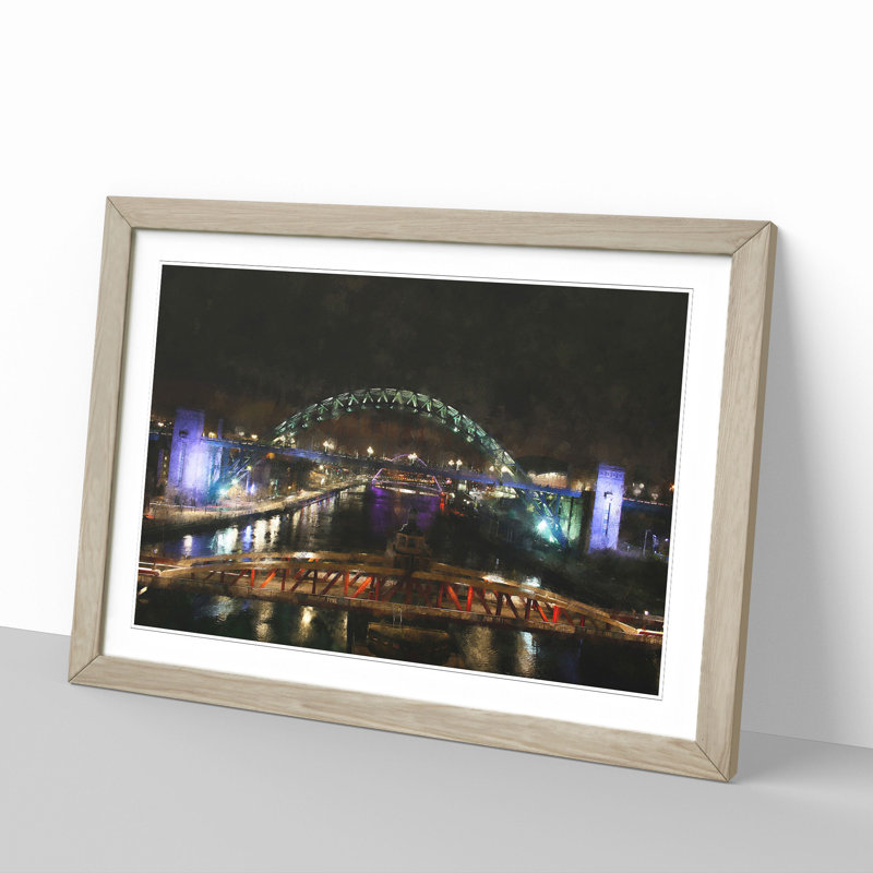 Tyne Bridge in Newcastle - Picture Frame Painting, 36cm H x 48cm W x 2cm D, Oak Framed