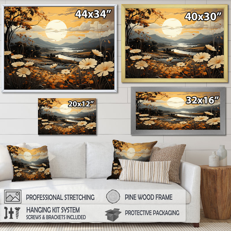 Golden Meadows Of Flowers Fields I sur toile, Toile tendue, H 34 po x l 44 po x P 1,5 po
